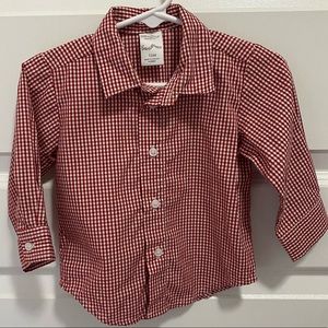 Boys 12M Red & White Checked Button Down